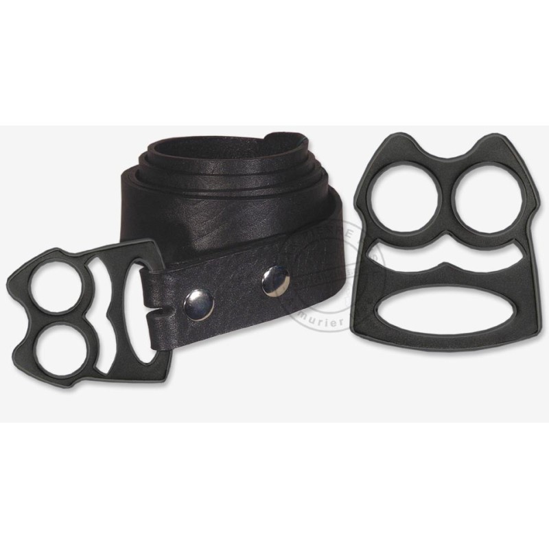 Poing Americain noir sur ceinture en cuir Armurerie